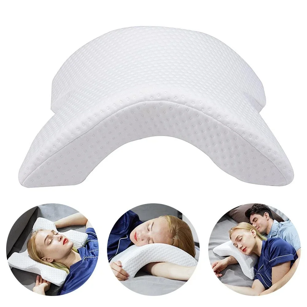 Arch U-Shaped Curved Memory Foam Sleeping Neck Cervical Pillow with Hollow Design Arm Rest Hand Pillow for Couple Side Sleepers