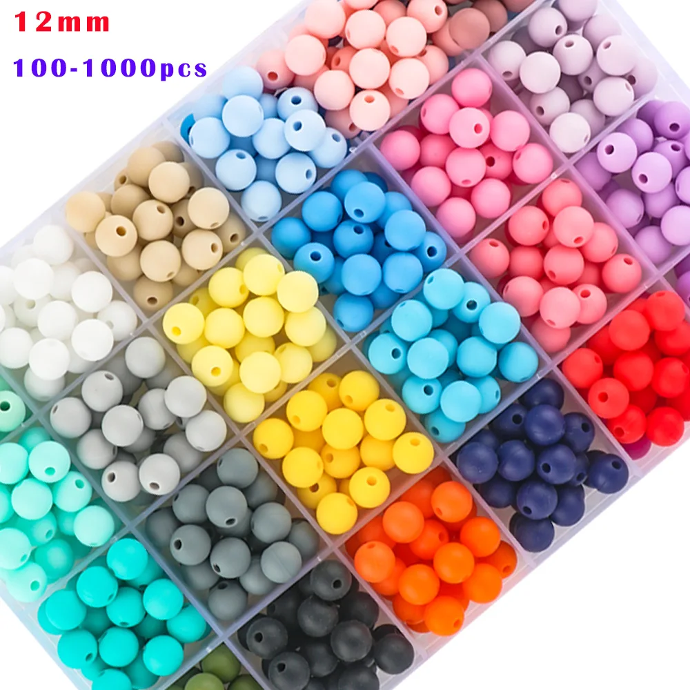 100/500/1000Pcs 12MM Silicone Beads Round Shape For Making Necklace Bracelet Jewellery DIY Baby Pacifier Chain Chewing Beads