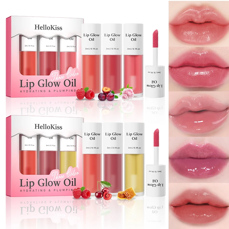 Set di oli per labbra gelatinosi da 3 pezzi – Lucido idratante e scintillante, impermeabile, duraturo, facile applicazione, unisex, combinato multi-sombra