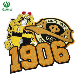 Large Chenille Old Gold and Black Fraternitry Alpha Phi Alpha Round with Tail Greek Number Since 1906 Chenille Patch for Hoodies