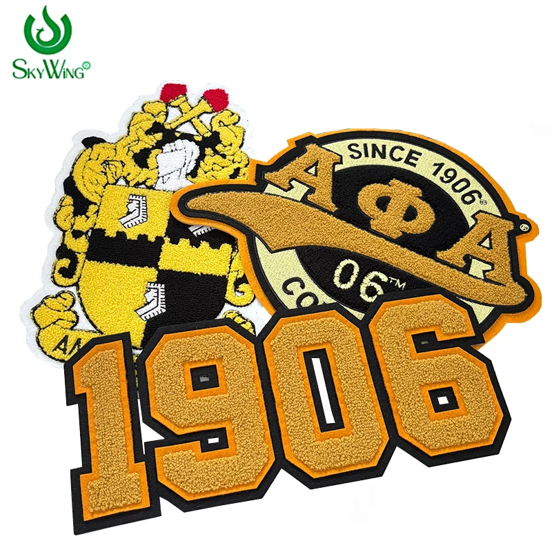 Large Chenille Old Gold and Black Fraternitry Alpha Phi Alpha Round with Tail Greek Number Since 1906 Chenille Patch for Hoodies