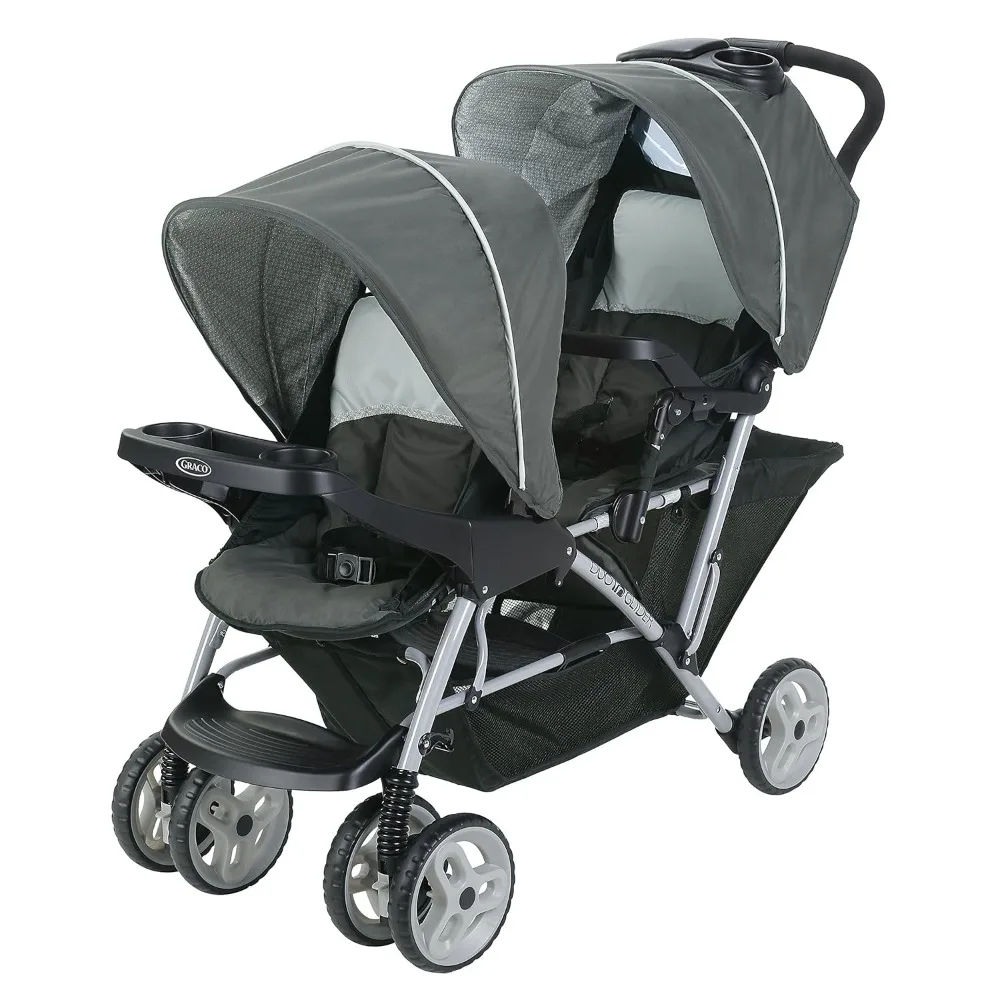 DuoGlider Double Stroller | Lightweight Double Stroller with Tandem Seating, Glacier