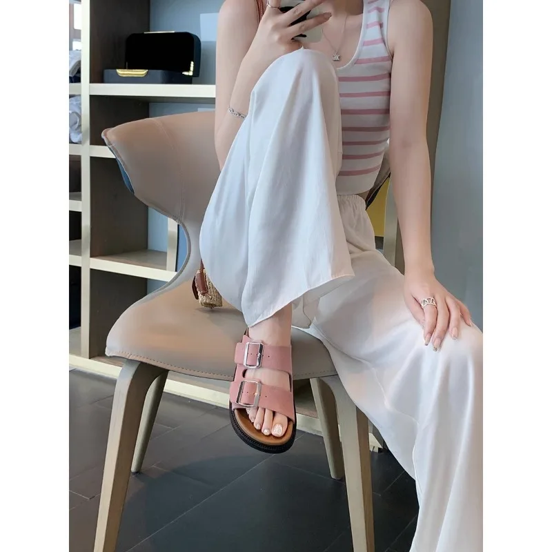 New Summer Women's Slippers Fashion Women Slipper Casual Beach Double Buckle Non-slip Flat Slides Women Shoes 2023 sandalias