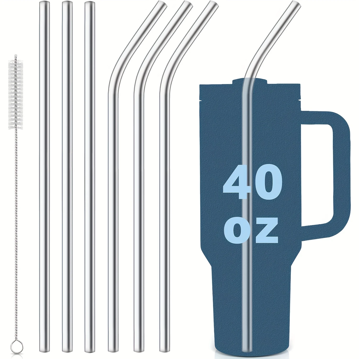 6pcs, Straw, Replacement Straws For  Adventure Travel Tumbler 40oz, Reusable Long Straws For  Cup 40oz With Cleaning Brush, 3 St