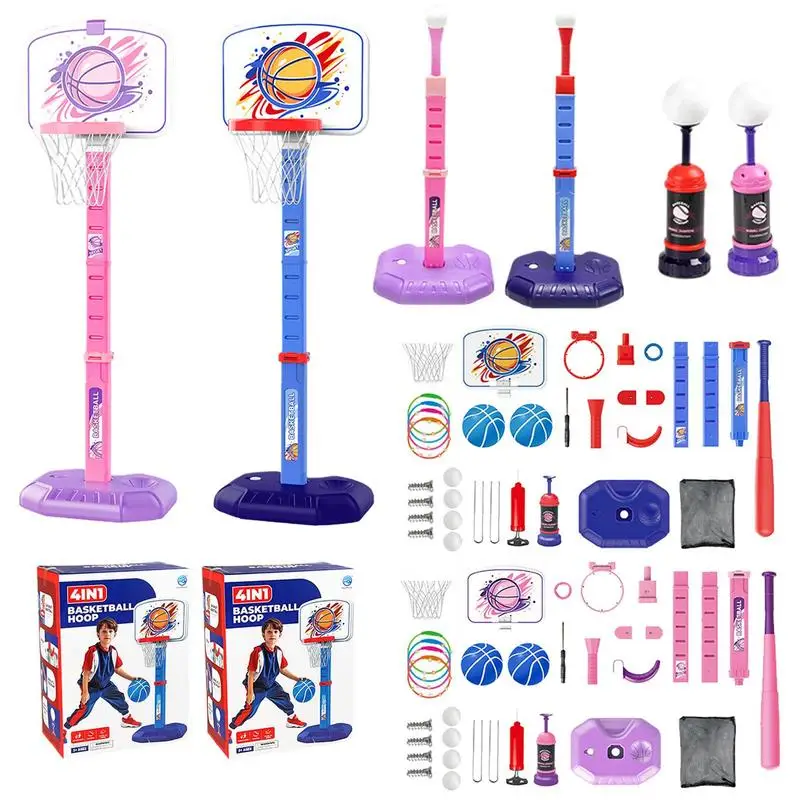 Kids Basketball Hoop And T Ball Set Kid's Basketball Stand And T Ball Kit Safe Design Interaction Game Toys For Home Family