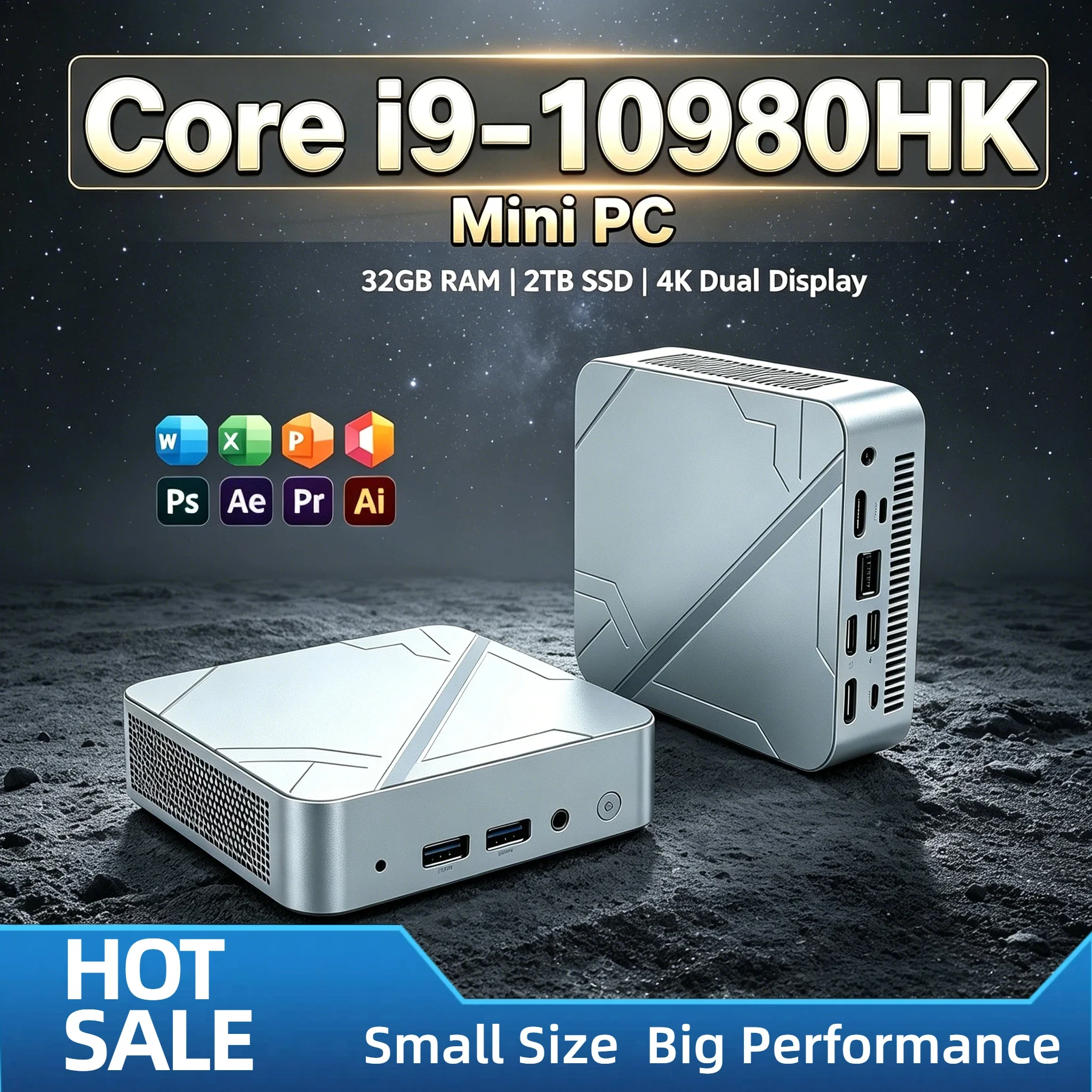 코어 i9-10980HK 미니 PC 32GB 2TB NVMe SSD, 트리플 4K 디스플레이 데스크탑 컴퓨터, WiFi6 고성능 사무용/가정용 소형 PC