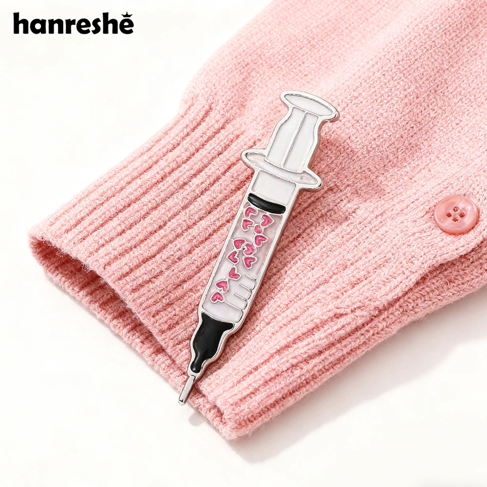 Hanreshe Blood Syringe Enamel Pin Medical Injection Department Brooch for Doctor Nurse Lapel Badge Gifts