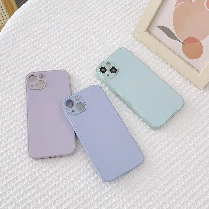 Suitable for Apple 13 Pro Max phone case, solid color metallic paint liquid glass case, 14 Pro simple and cute