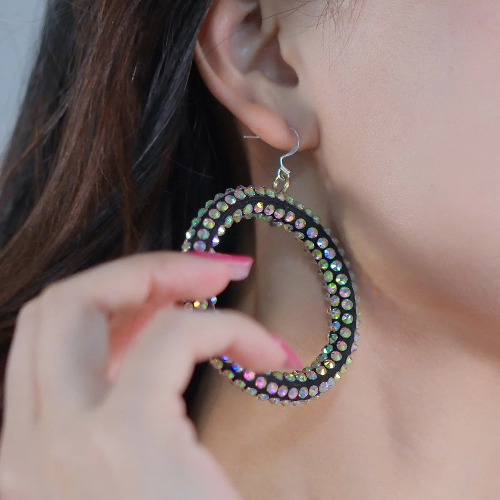 Nieuwe Mode Buikdans Handgemaakte Oordruppels Anti-allergie Prestaties Kostuum Accessoires Kleurrijke Diamond Sparkle Circle Oorbellen