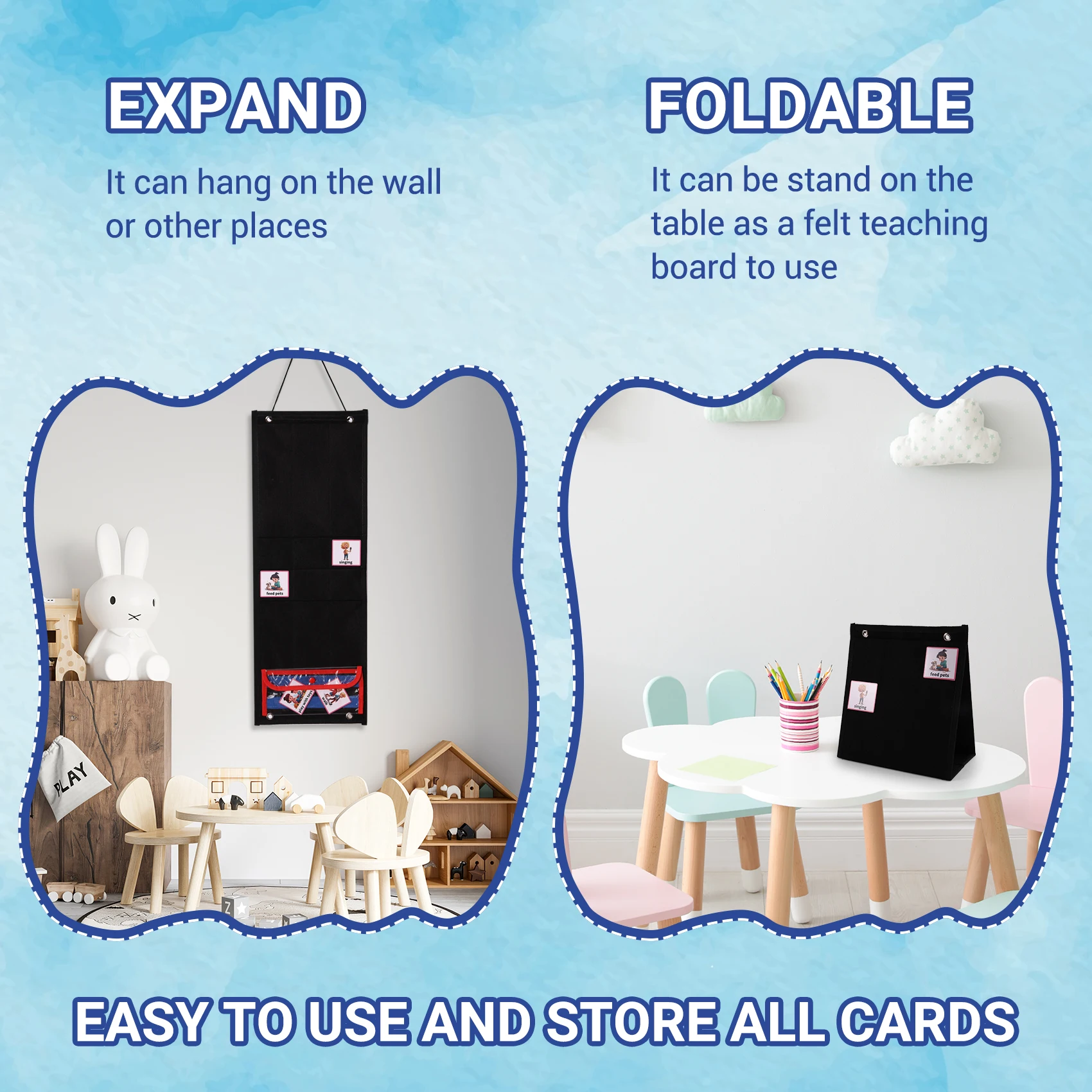 Gfc-Visual Schedule for Kids Daily Routine Chart with 70 Cards Calendar Pocket Autism Learning Behavioral Tool Black