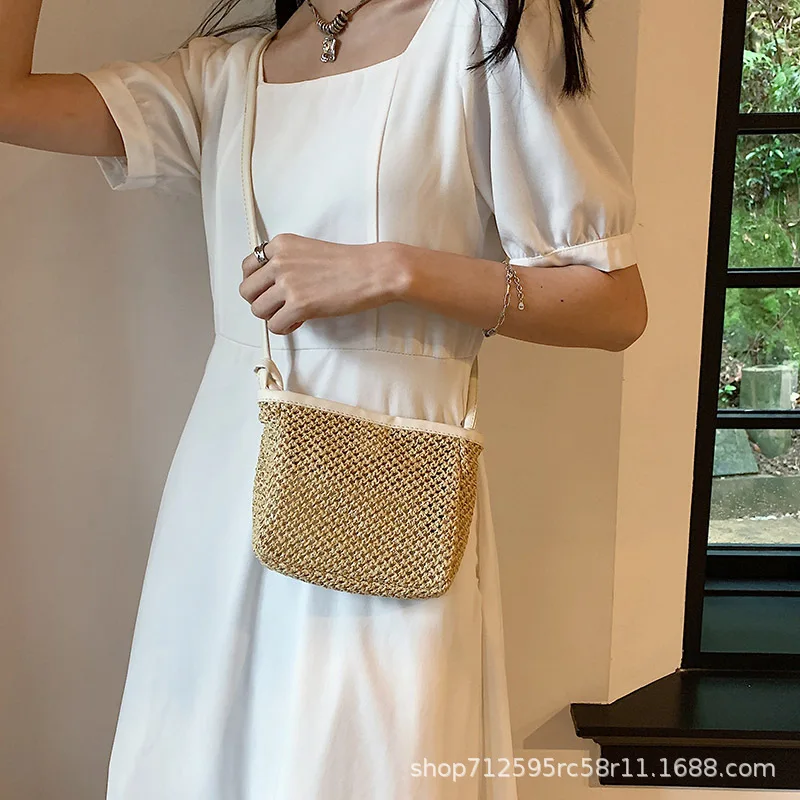 

Women Designer Bag One Shoulder Crossbody Bags Fashion Straw Woven Summer Bohemia Beach Bag Small Solid Mobile Phone Coin Purse