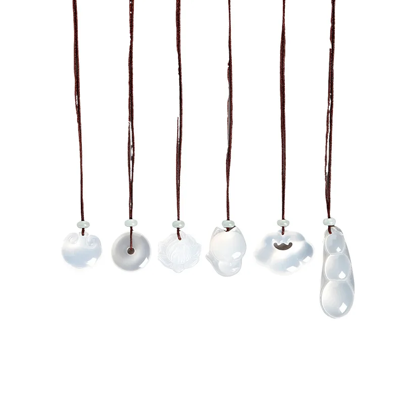 

Natural Ice White Chalcedony Pendant: Chinese Safety Buckle, Four Seasons Bean, Ruyi Lock Necklace Gift