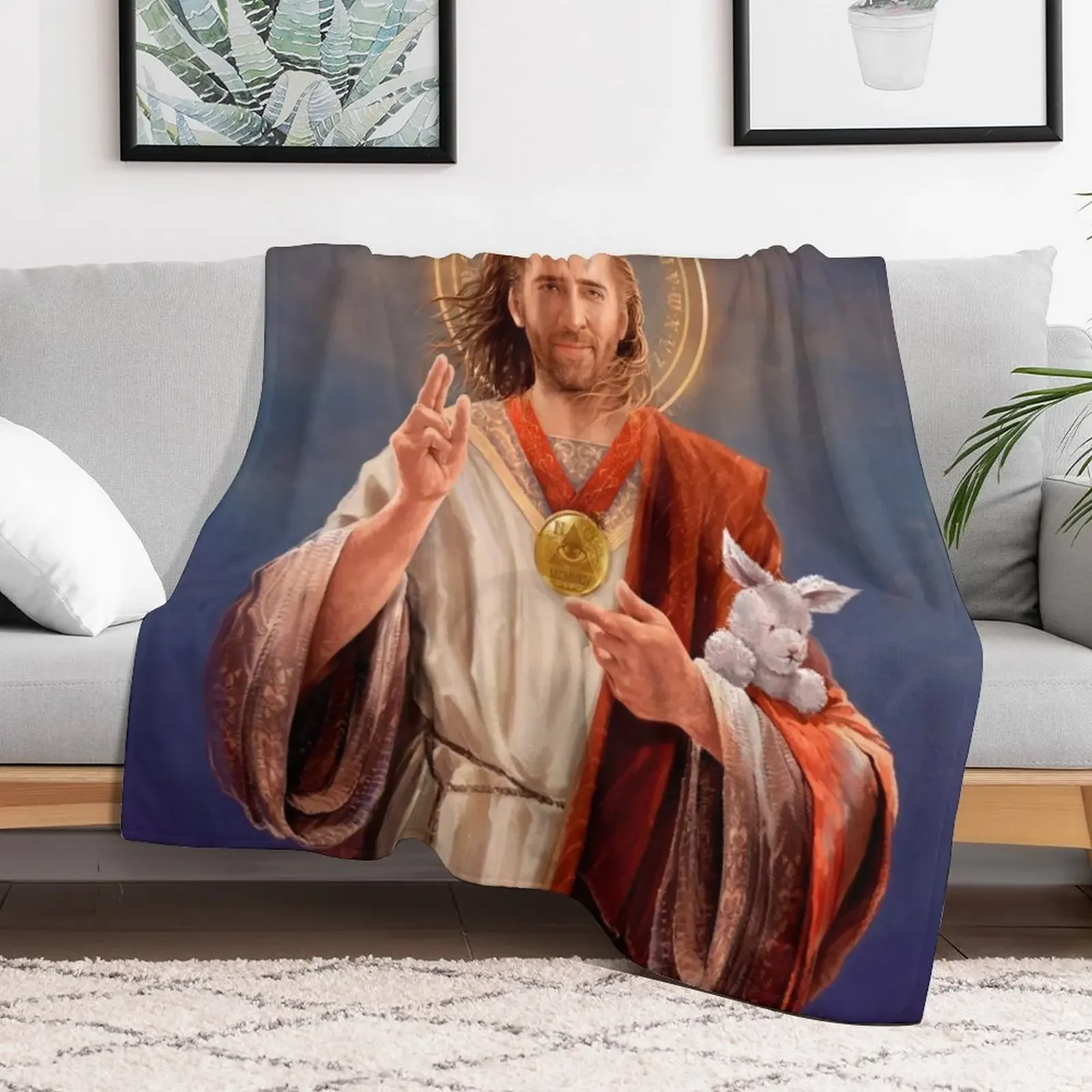 Nicolas Cage Saint Nicolas of Cage - Nic Cage Original Religious Painting Throw Blanket Soft Big Warm decorative Blankets