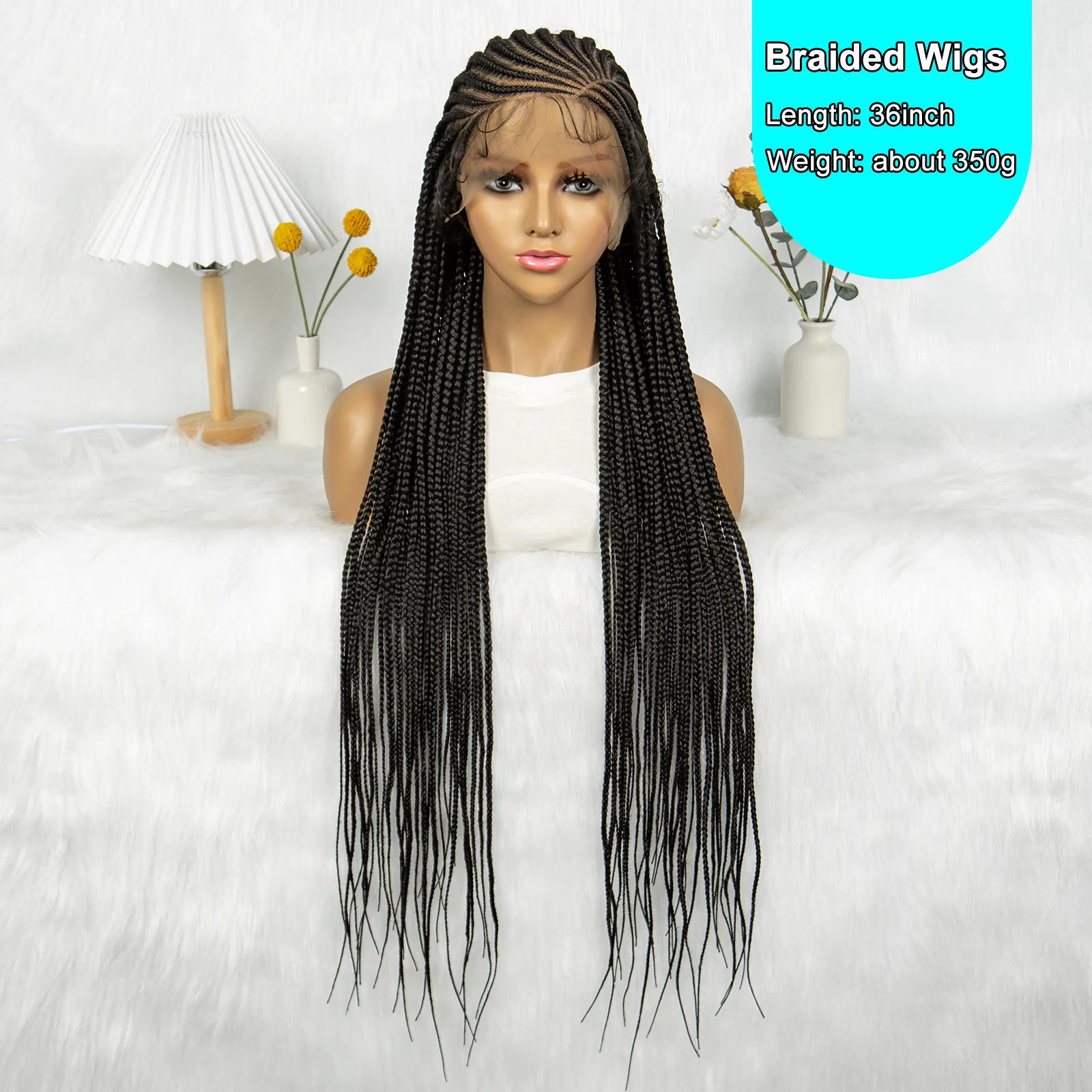 KIMA Synthetic Cornrow Box Braided Wig Full Lace Wigs Fulani Stitch Braids with Baby Hair for Black Women