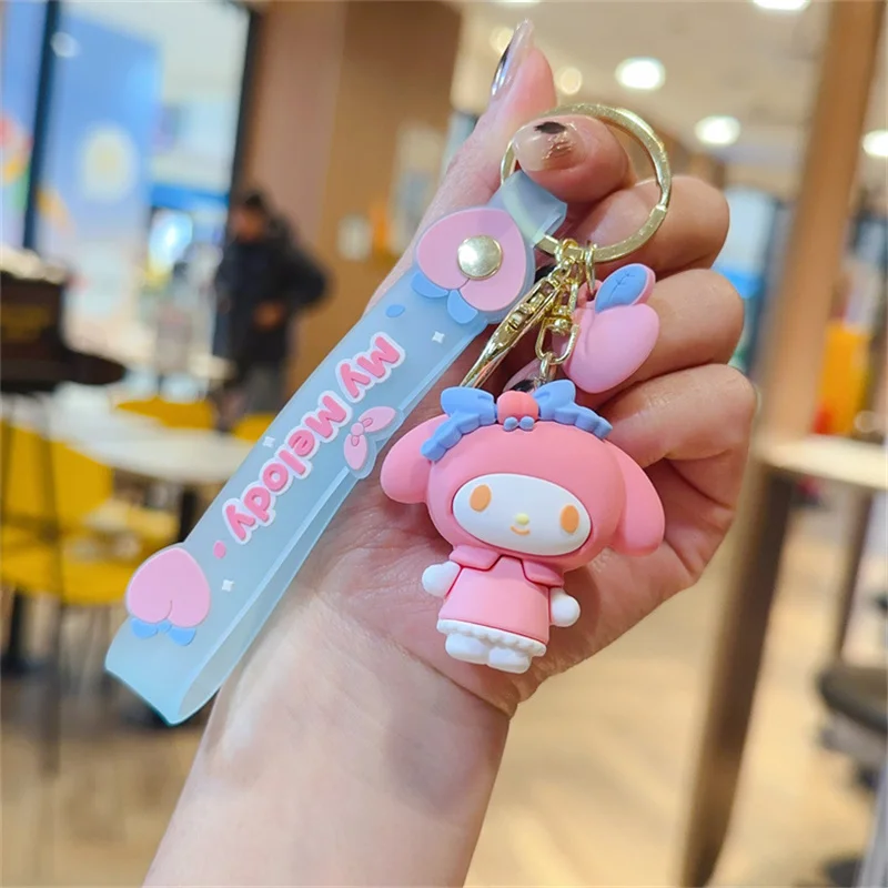 Kawaii Sanrio Hello Kitty Kuromi Keychain My Melody Pompom Purin Pendant Keyring Anime Children Toys Keychains Christmas Gifts