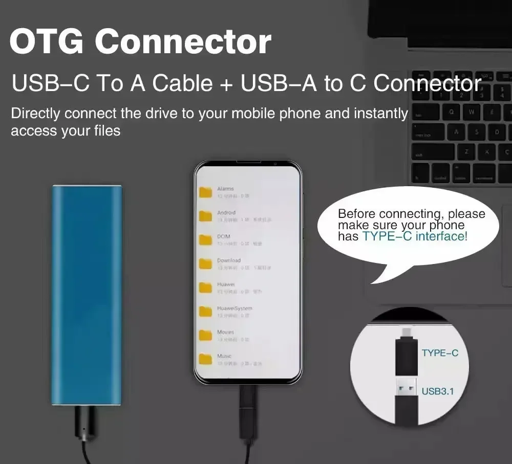 Imagem -06 - Disco Rígido Externo de Alta Velocidade Unidade de Estado Sólido Usb 3.1 Armazenamento de Interface tipo c para Laptop e Mac 1tb 2tb