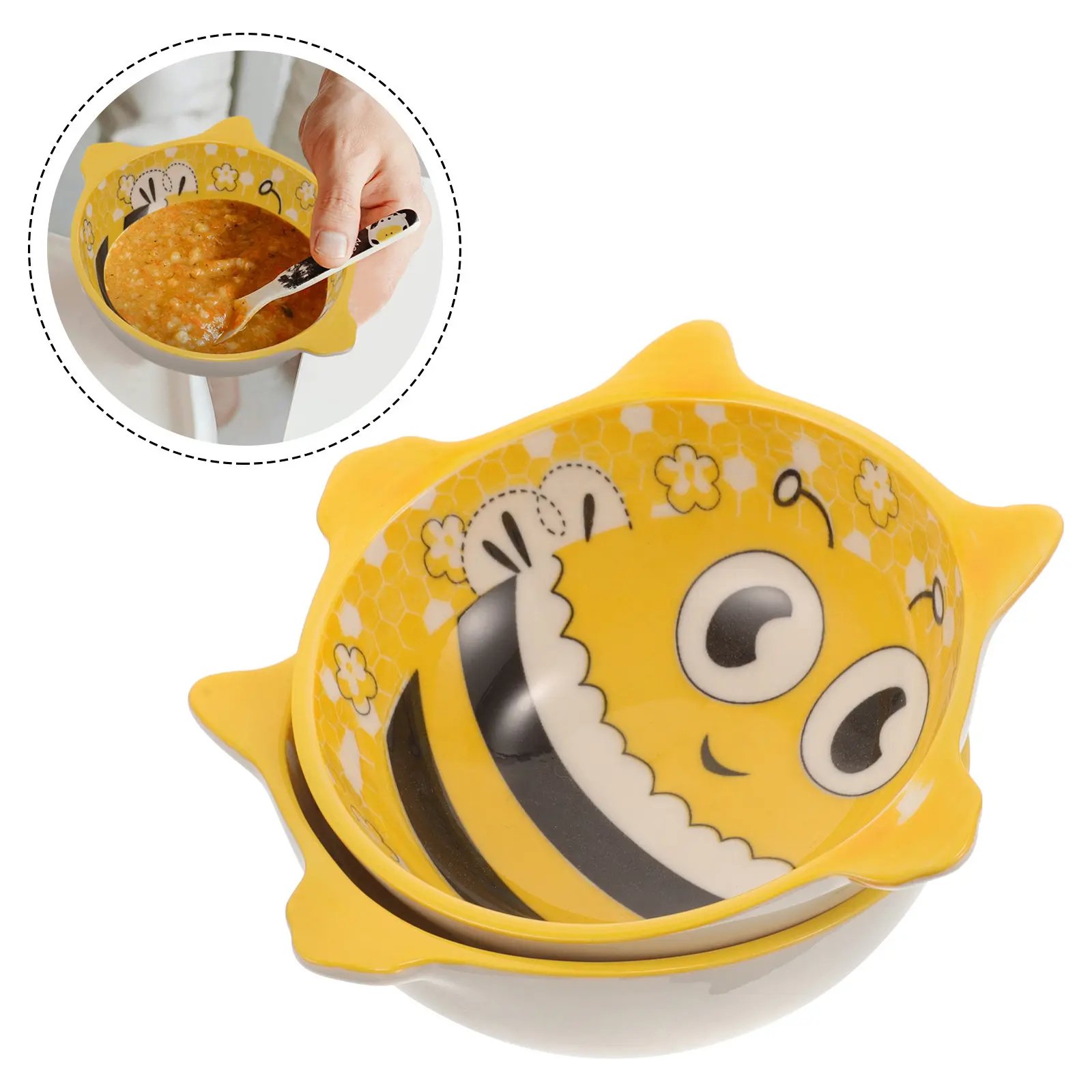 

2Pcs Cartoon Bee Ceramic Baby Food Bowl Cute Sauce Condiment Dipping Appetizer Dish Safe Baby Feeding Kitchen Decor