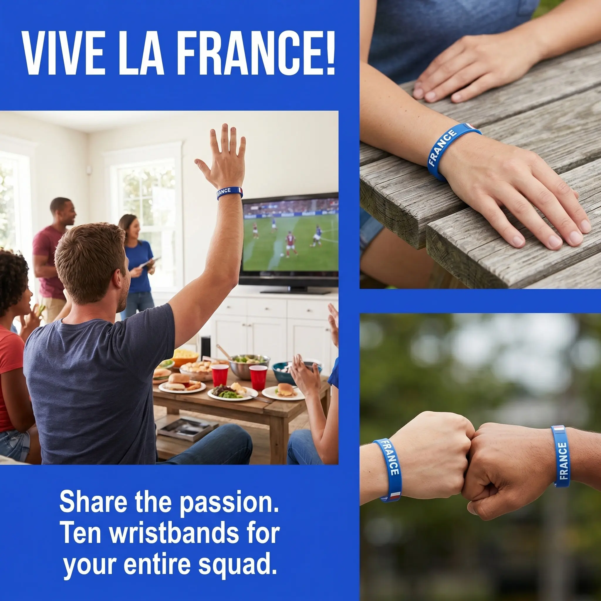 10Pcs Eco Friendly Silicone Country Flag Wristband France Sports Fan Bracelet Football Game Day Event Accessory