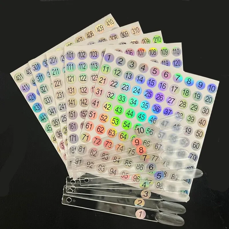 5 fogli (1-500) Etichetta adesiva con numero laser per punte di colore per smalto Display Adesivi per marcatura Numero Guida Strumenti per manicure fai-da-te
