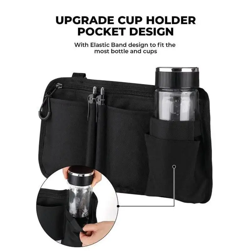 【xxx】1Pcs Travel Pouch Wheelchair Side Bag With Cup Holder Wheel Chair Bag For Seniors Outdoor Electric Wheel Chair Drink Phone
