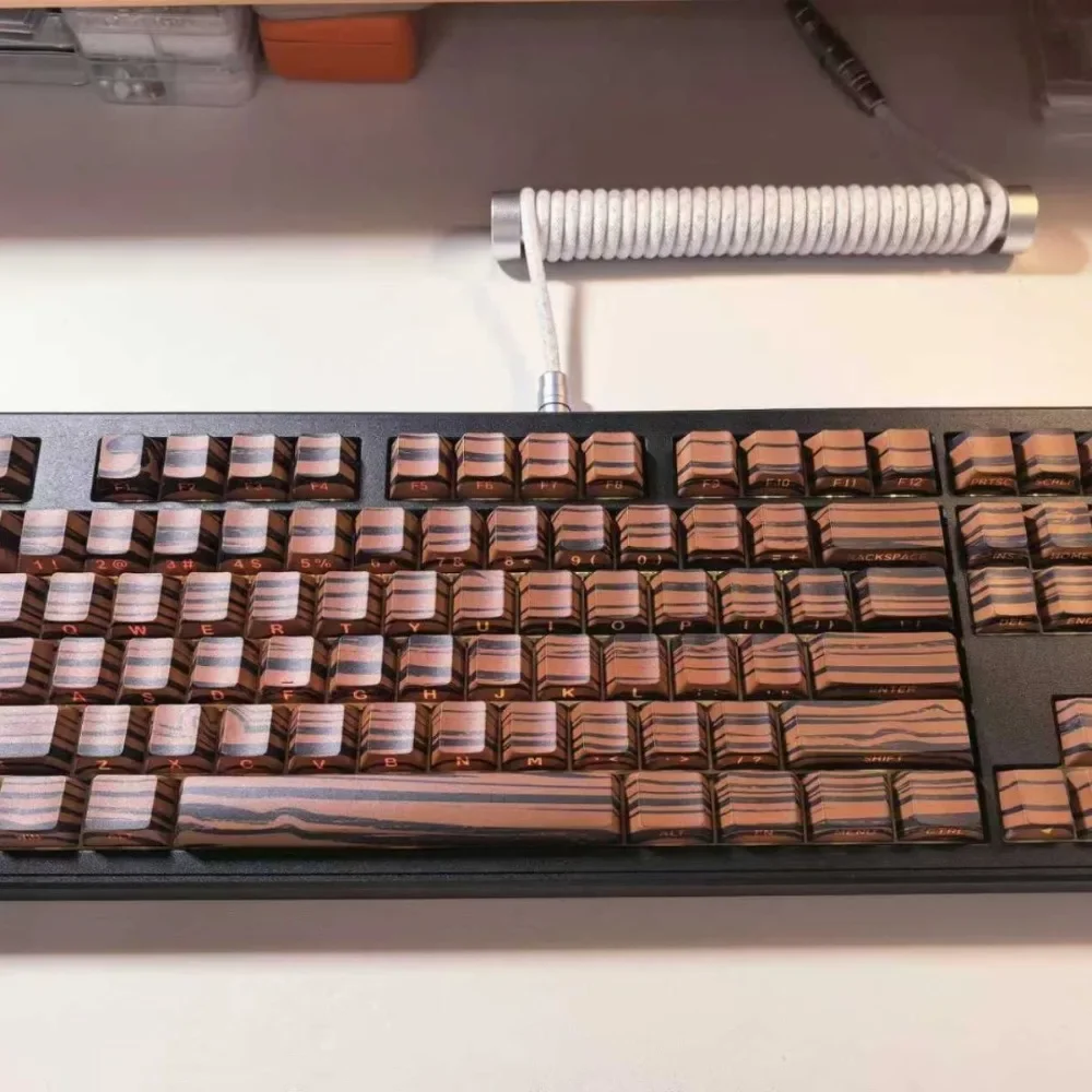 

130 Keys Walnut Wood Grain Sided-word Printed Keycaps For Mechanical Keyboard English Key Caps Cherry Height PBT