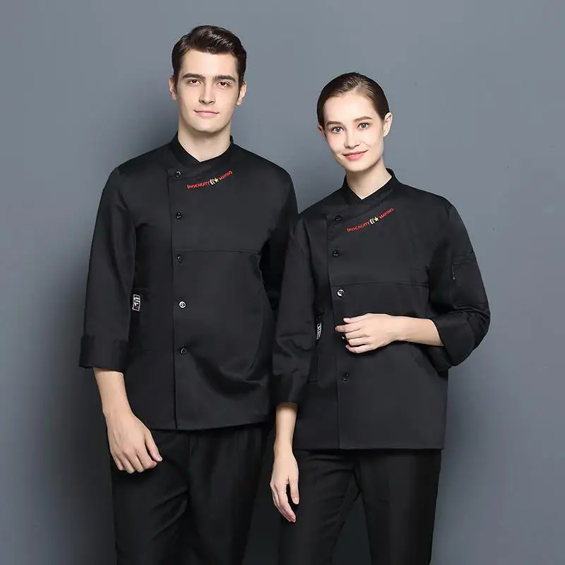 Azul chef jaqueta restaurante cozinha uniforme de manga longa catering mulheres cozinhe casaco do hotel dos homens roupas de cozinha garçom macacão