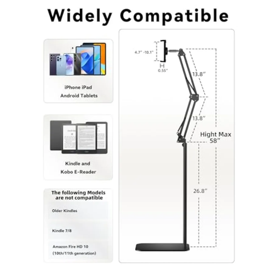 Floor Stand Kindle Holder with Remote Page Turner for Reading in Bed Tablet Mount with Clicker Kindle Accessories Tablet Stand