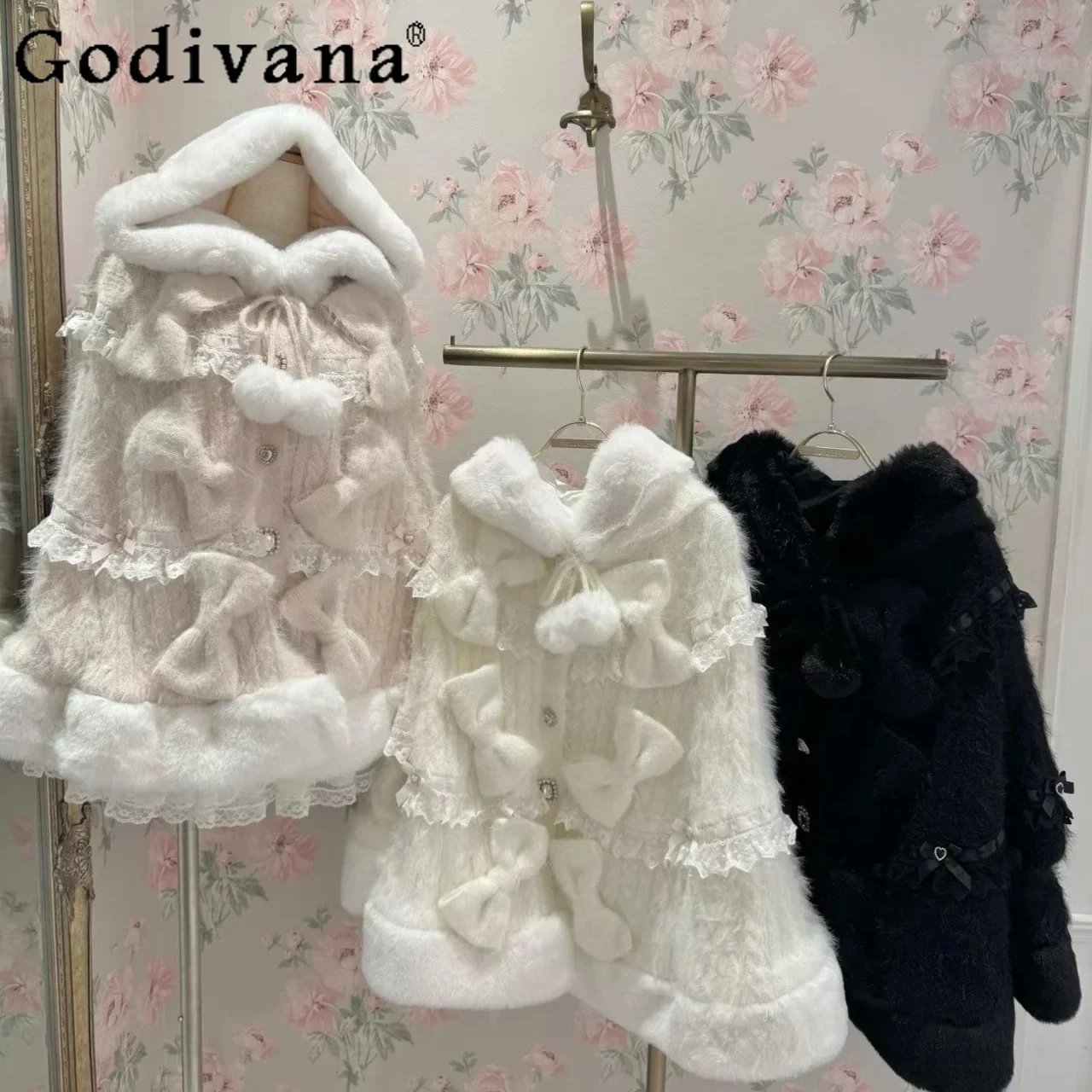 ليز مقنعين عباءة 2025 جديد اليابانية الحلو لينة الدافئة سميكة متماسكة الرؤوس الأميرة لوليتا العباءات الخريف والشتاء الفتيات النساء سترة #1