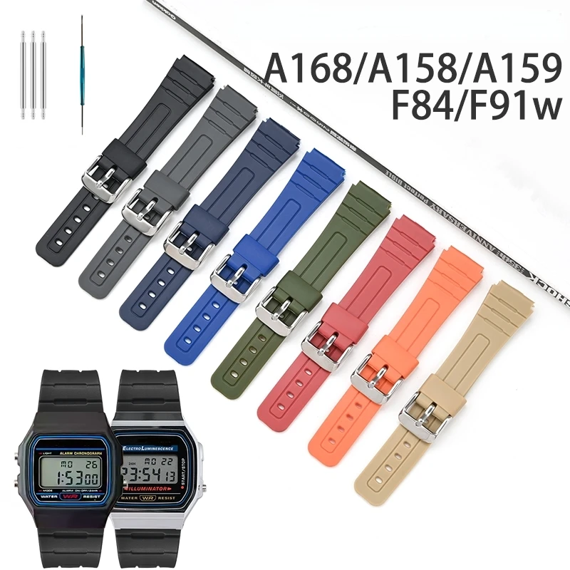 For CASIO F91W W800H SGW400 F84 F105 108 A158 159 168 AE1200 1300 18mm Silicone Watch Strap Wristband Bracelet  Accessories