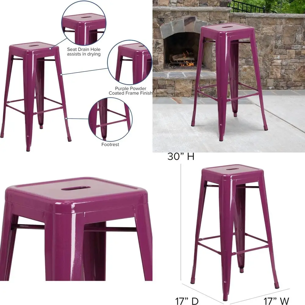 

Purple 30 High-Back Outdoor-Friendly Bar Stool for Commercial Use