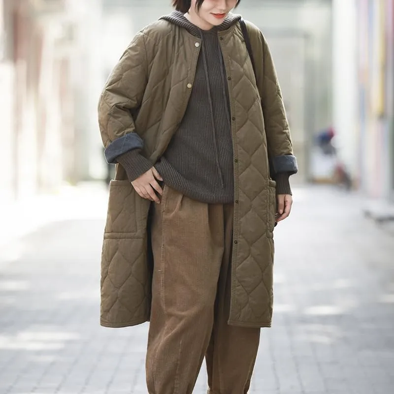 

Slimming Mid-Length Cotton Jaet for Women Autumn Winter Artistic Sle Zipper Closure Korean Sle Long Sve Thiened Co...