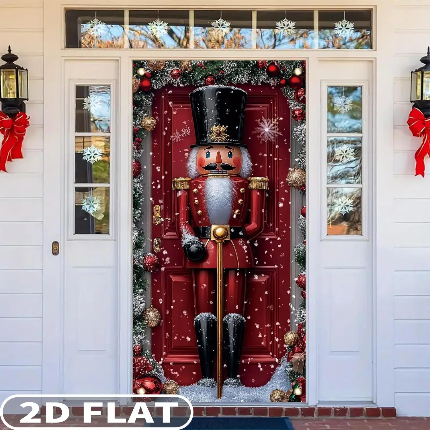 1pc 2D FLAT Christmas Nutcracker Banner, 71 x 35 Inch Polyester Classic Red Soldier Decoration for Holiday Party Front Door - Image 4