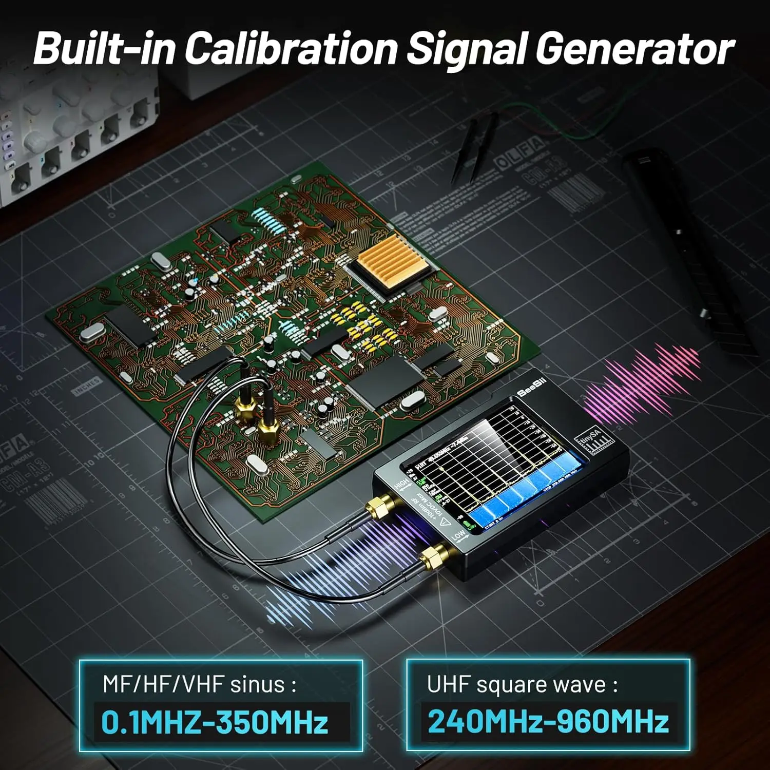 Draagbare TinySA spectrumanalysator Verbeterde V0.3.1 kleine frequentieanalysator 100 kHz tot 960 MHz MF/HF/VHF UHF-ingangssignaalgenerator