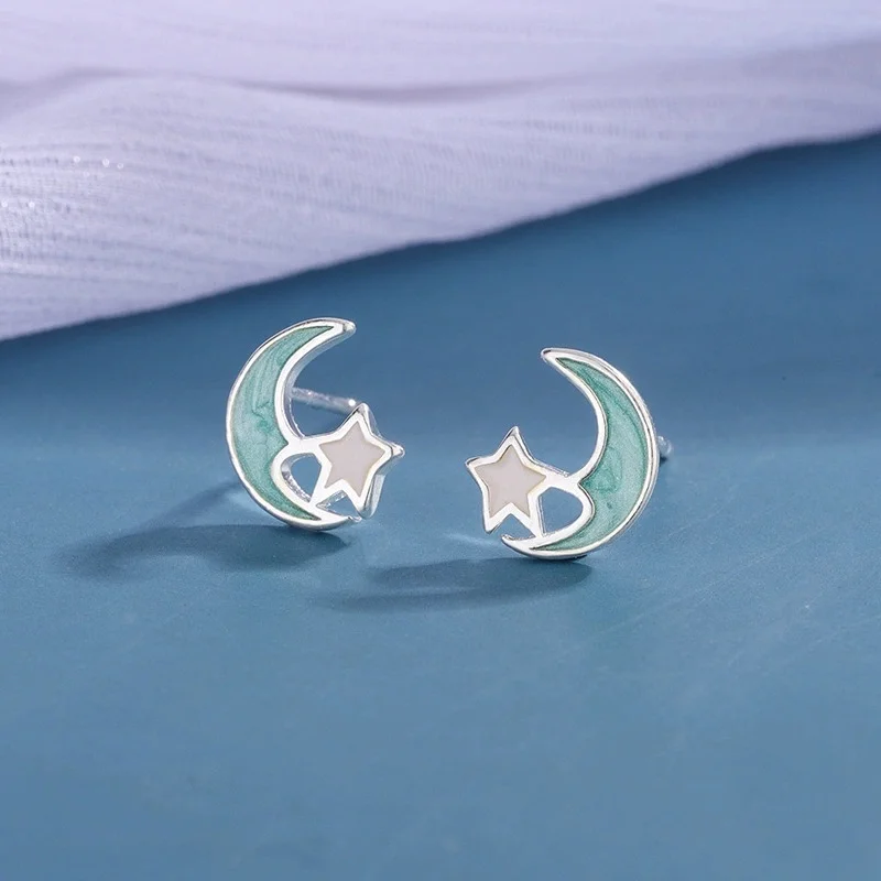 

Hot selling new 925 sterling silver fashionable blue moon white star temperament earrings exquisite girl accessories wholesale