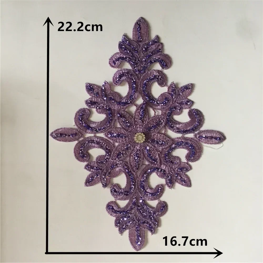 Wholesale sales of 1-10 pieces purple polyester embroidery Gauze handmade nail bead DIY sewing decorative accessories lace