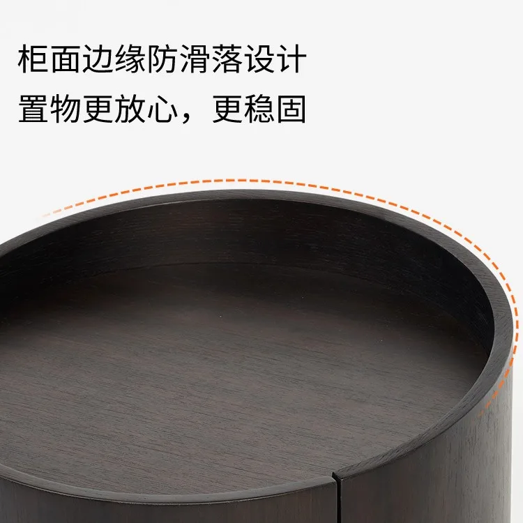 Smoked round bedside table Italian minimalist solid wood bedroom creative round storage bedside table