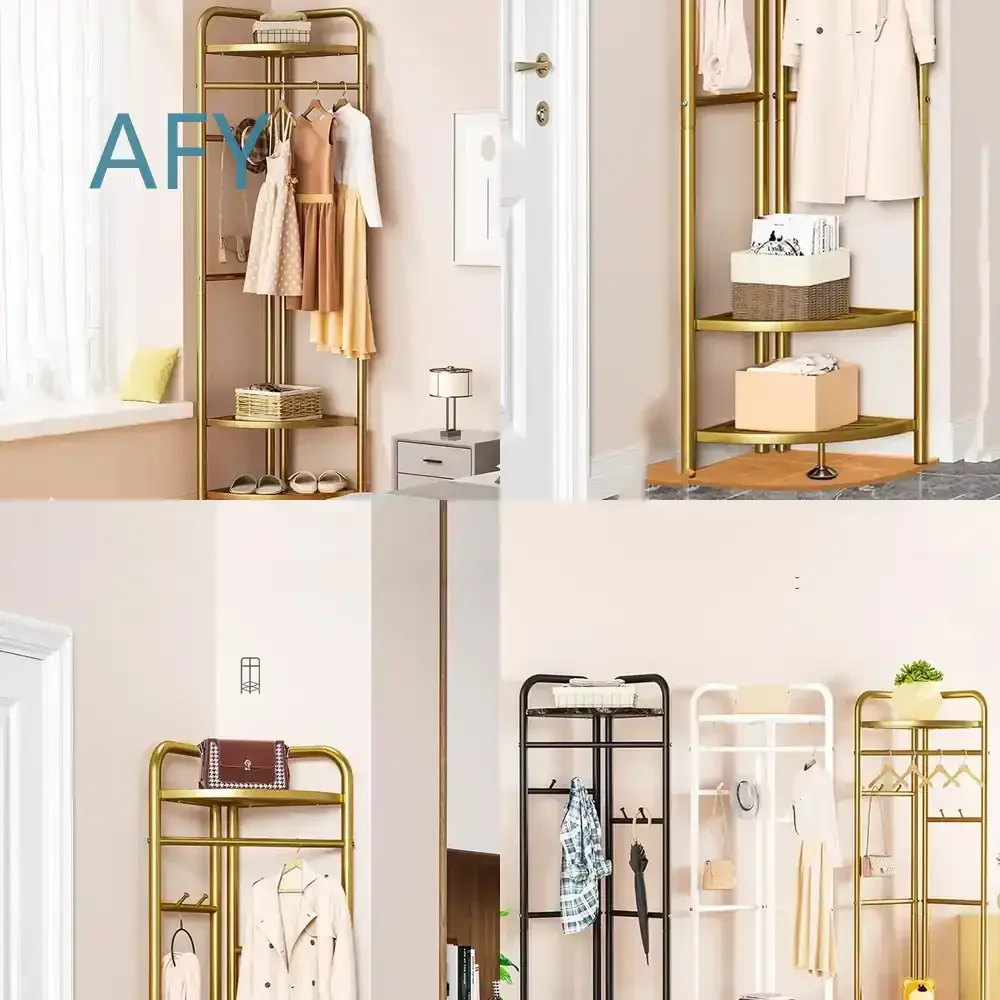 for Leisure Style Stand Wall Gold Clothes Rack for Living Room Bedroom Home Space Saving Modern Clothes Hanger Shelf