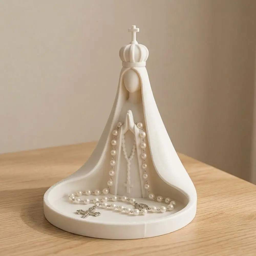 3D Printing Crown Shape Jewelry Tray Plastic Faceless Mary Virgin Mary Rosary Holder Minimalist Catholic