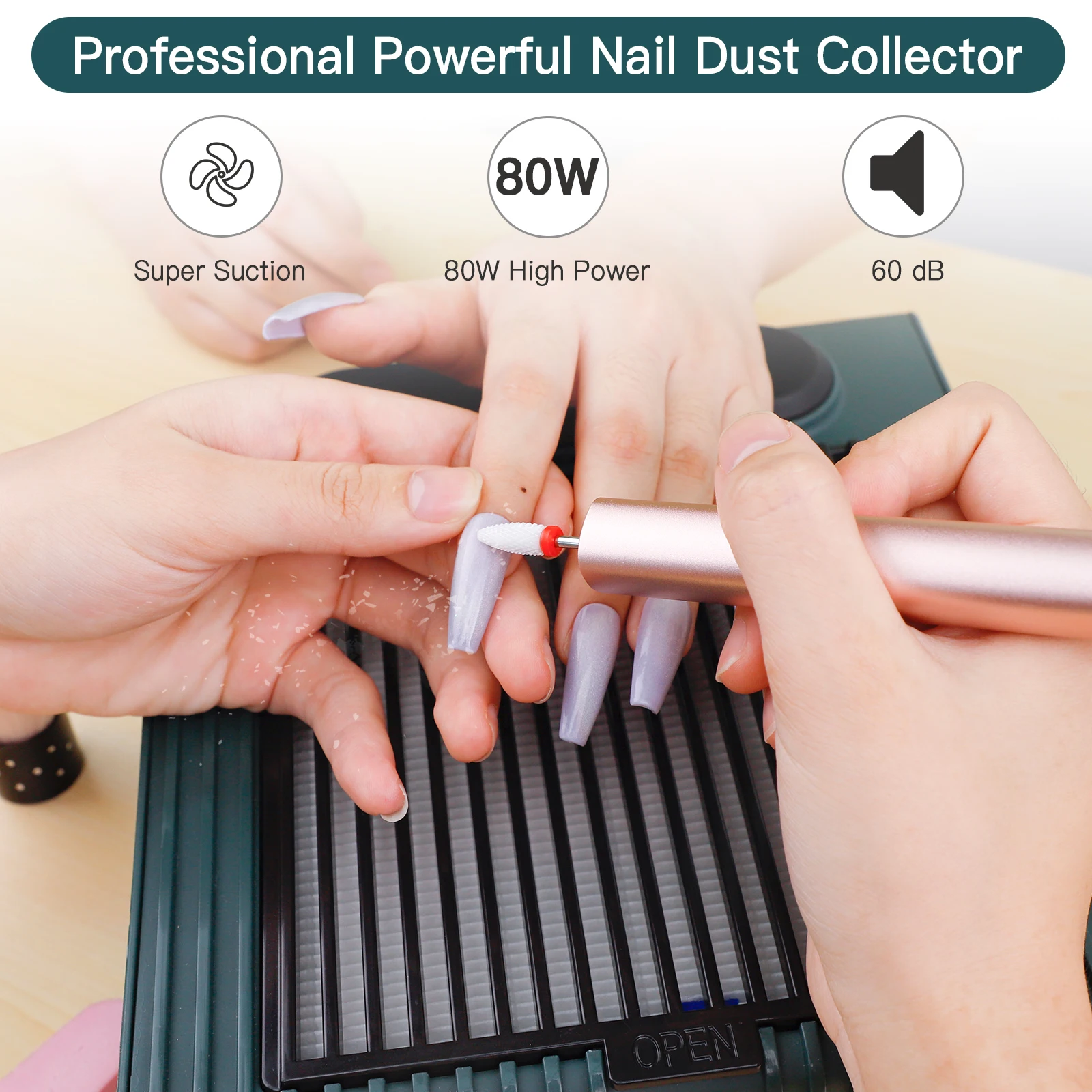 80W Nail Dust Collector Adjustable Wind Speed Nail Dust Extractor With Replaceable Filter For Manicure Vacuum Cleaner Machine