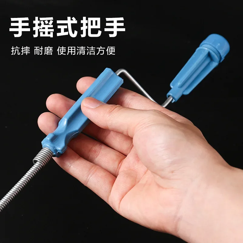 Pipe Transmission Hand Crank Artifact Spring Steel Wire Dredger, Drain Spiral, Drain Pipe To Toilet To Sewer Special Tool