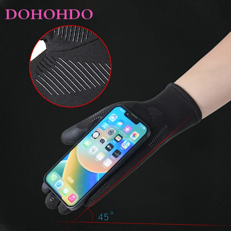 قفازات سوداء للرجال للتزلج في الهواء الطلق للخريف والشتاء مخملية للتدفئة والرياح شاشة تعمل باللمس مضادة للانزلاق قفازات ركوب الدراجات النارية