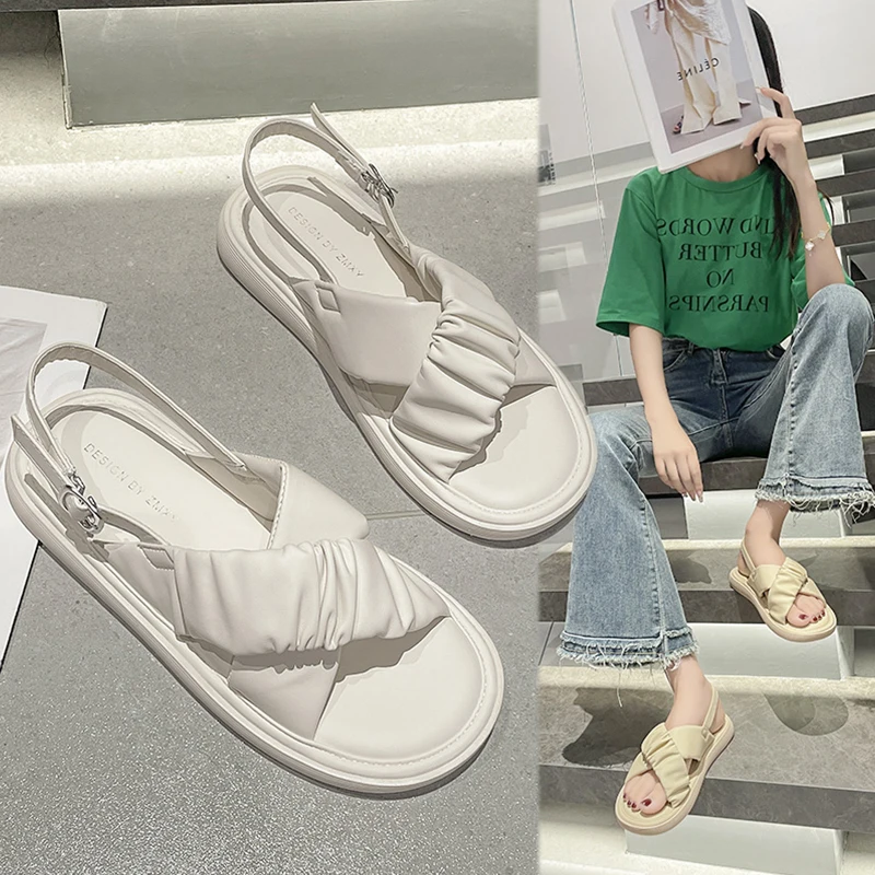 Roman Sandals Clear Heels Beach Shoes 2024 Summer Anti-Skid Gladiator Girls Flat Outside New Scandals Rome Roman Sandals Flat Su