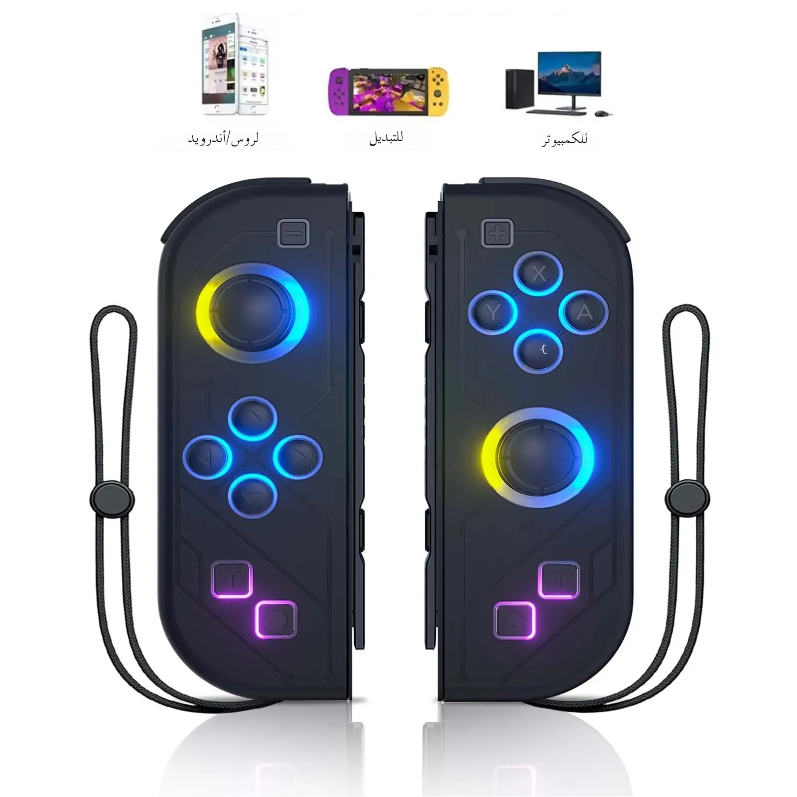 닌텐도 스위치 LED 라이트 조이스틱용 조이 패드, 무선 RGB 게임 패드 컨트롤러 그립, 지지대 웨이크업 및 터보 기능, 6 축