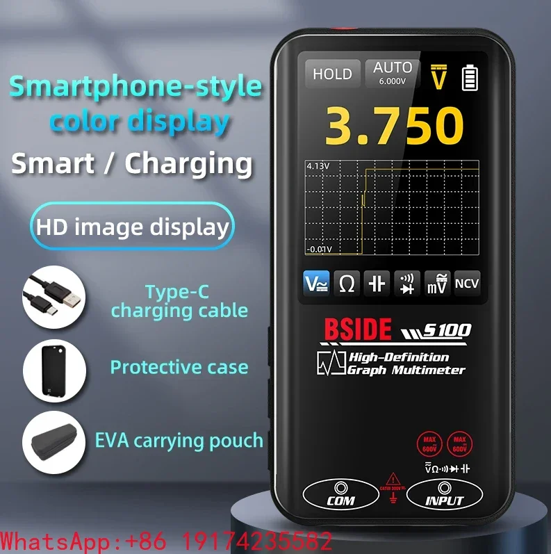 Bside-S100 Digital Multimeter 600V High Accuracy 9999 Counts Smart Auto Ranging True RMS Voltmeter HD Color Screen Graph Display