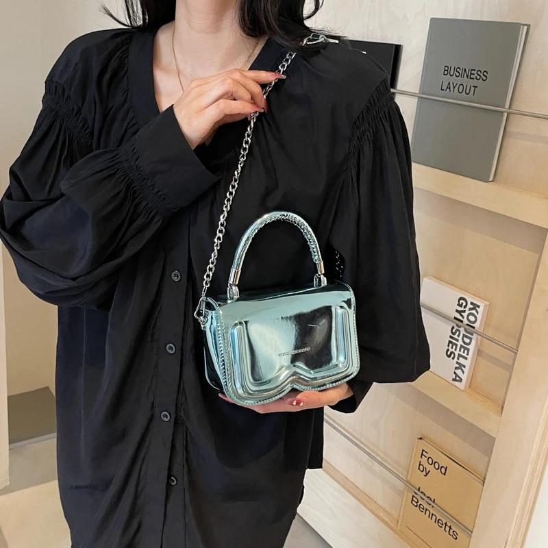 Mini Cute PU Leather Shoulder Bag Lady Silver Handbags and Purses Women 2024 Korean Fashion Solid Color Gold Crossbody Bag