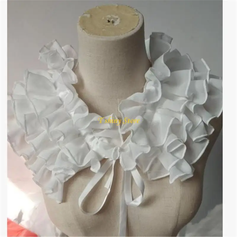 N58F Stylish Off Shoulder Shawl Wedding Capelet White Ruffled Flouncing Neckline