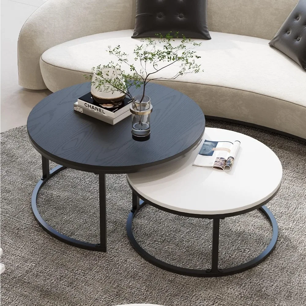 

Round Coffee Table, Nesting Tables Set of 2, Large : 34.0, Small : 26.0, Modern Design Furniture Side End Table for