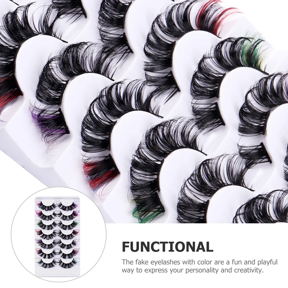 7 paires de faux cils colorés, grappes de cils bouclés pour maquillage de scène Cosplay, Extension de faux cils vibrants longue durée