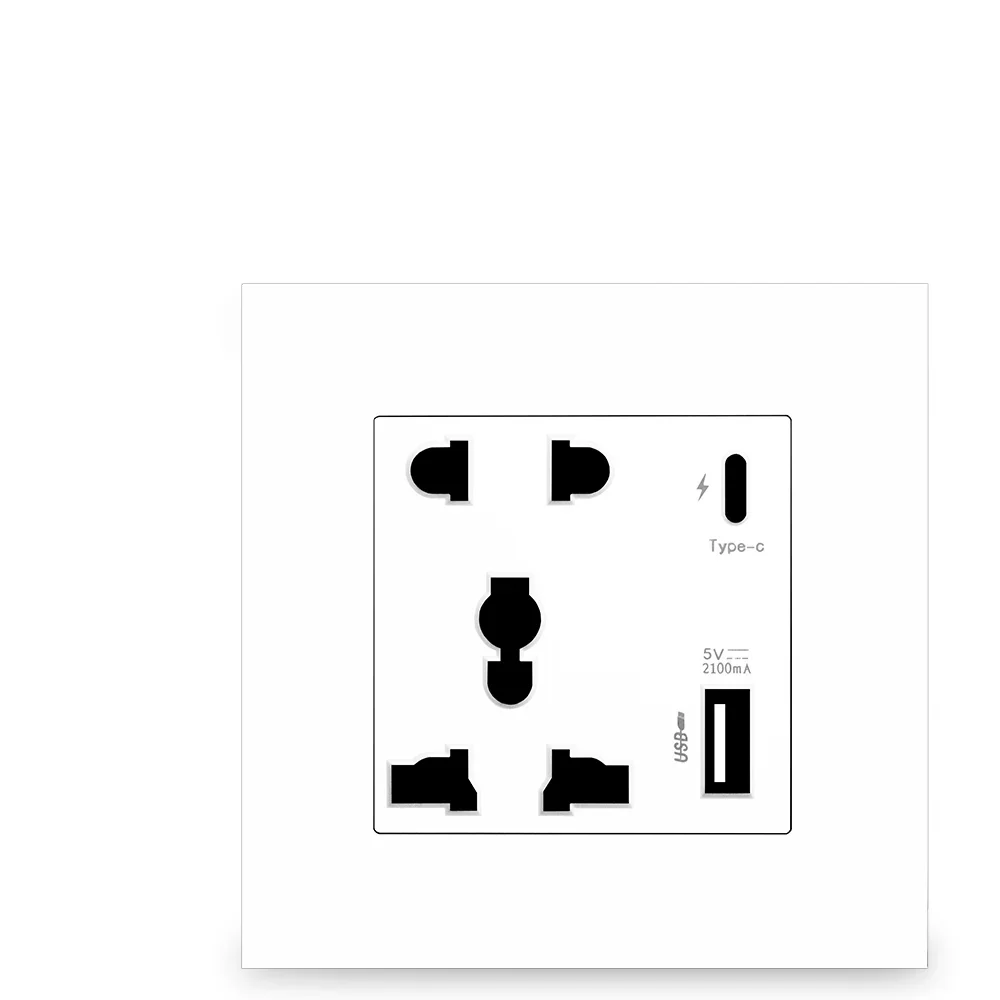 Depoguye International Universal Five-hole USB Wall Socket, Type-C Intelligent Quick Charging Dual Power Socket,AC110V-250V