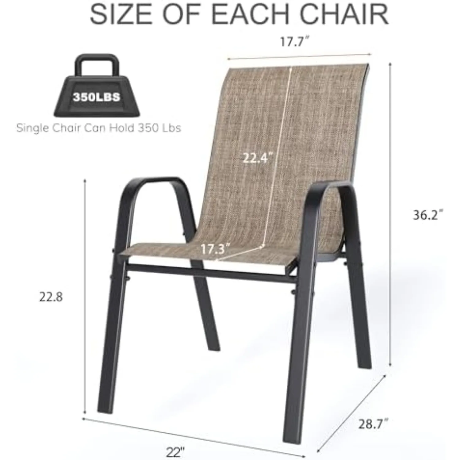 Outdoor Patio Chairs Set of 4 Stackable Dining Chairs All-Weather Textilene Furniture Set for Pool Deck, Backyard